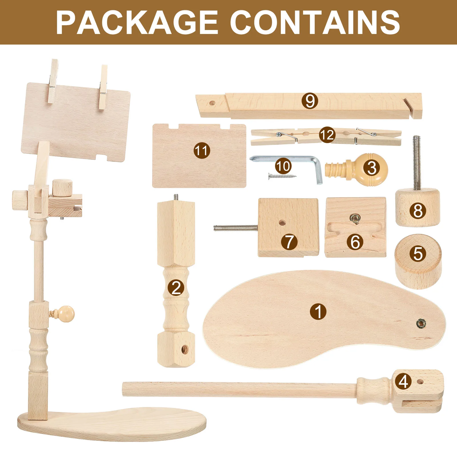 360 Degree Rotation Adjustable Wooden Embroidery Hoop Stand Sitting Cross Stitch Rack Hands-Free Holder for Sewing Needlework