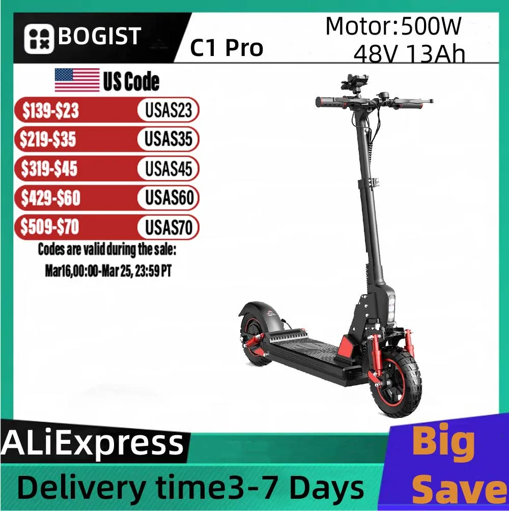

BOGIST C1 PRO Adult Electric Scooter 500W Motor 48V15Ah Battery Foldable Electric Scooter 10 Inch Tire Off-Road Electric Scooter