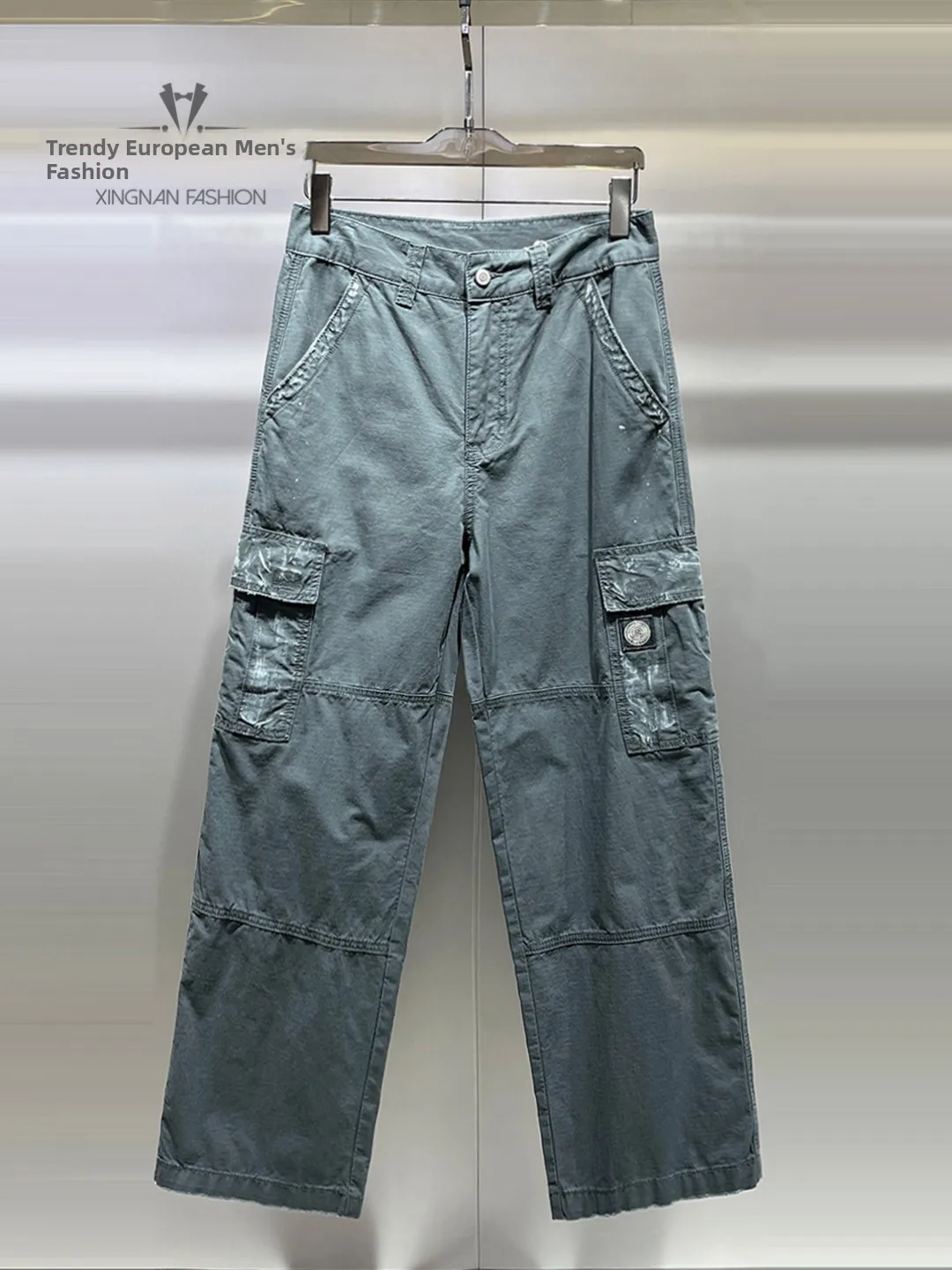 

Trendy Workwear Sle Multi-ket Wide Leg Pants Loose Casual Men's Straight Cut Long Trousers Autumn Winter Faion