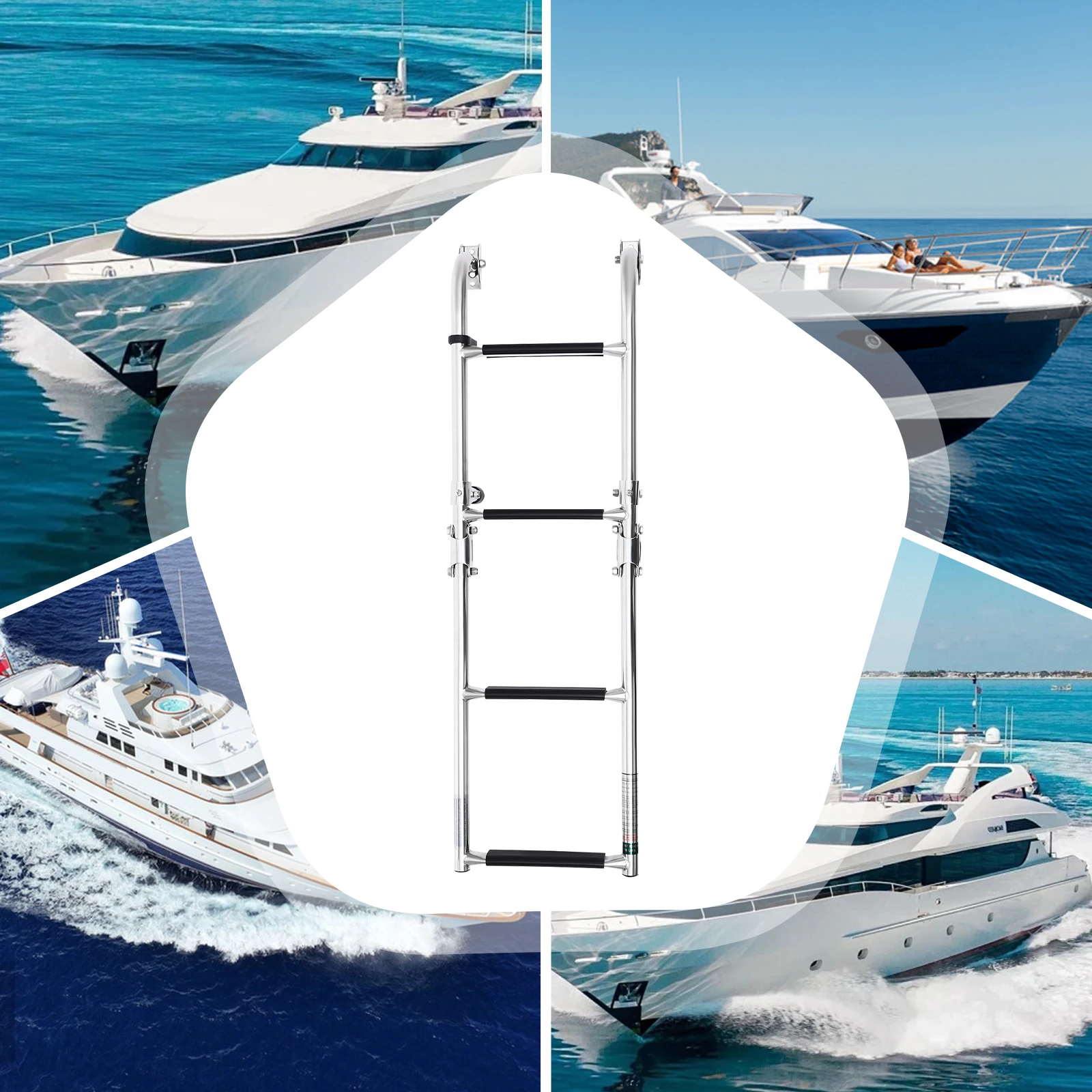 

Stainless Steel Boat Drop Ladder Step Ladder Boat Boarding Ladder Load 136kg for Boat Yacht Pool