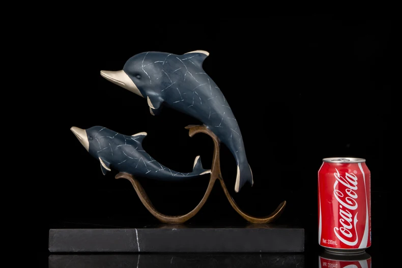 Large TOP COOL art Collection dolphin porpoise delphis fish 3D brass Sculpture HOME BAR CLUB Company decoration