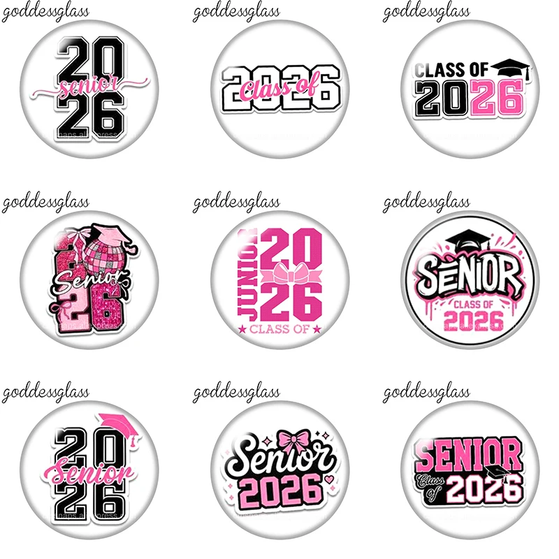 Celebrate Senior 2026 Words graduated 12mm/18mm/20mm/25mm Round photo glass cabochon flat back Making findings DIY snap buttons