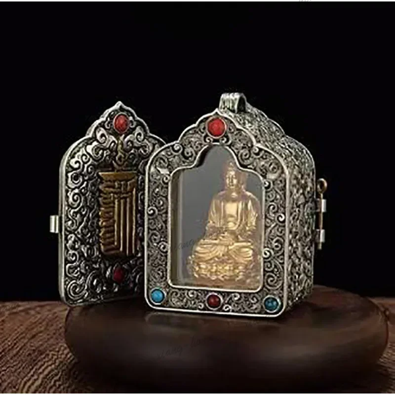FG    pure copper gawu box hollow can be opened to hold small buddha statues and hidden things pendant tibetan silver buddha nic