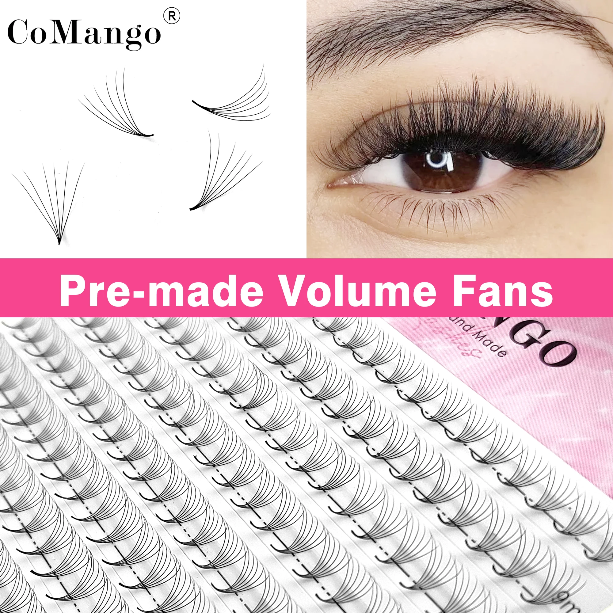 CoMango 300Fans Volume Premade Fans 3D-16D Pointy Base 8-15MM Eyelashes Extension C/D Curl Wispy Cat Eye Fluffy Soft Gene lashes