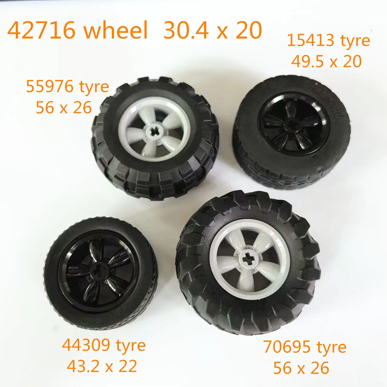 Building Block 42716 Wheel 30.4mm D. x 20mm with No Pin Hole and 5 Large Spoke For Tyre 15413 44309 55976 70695 MOC Set