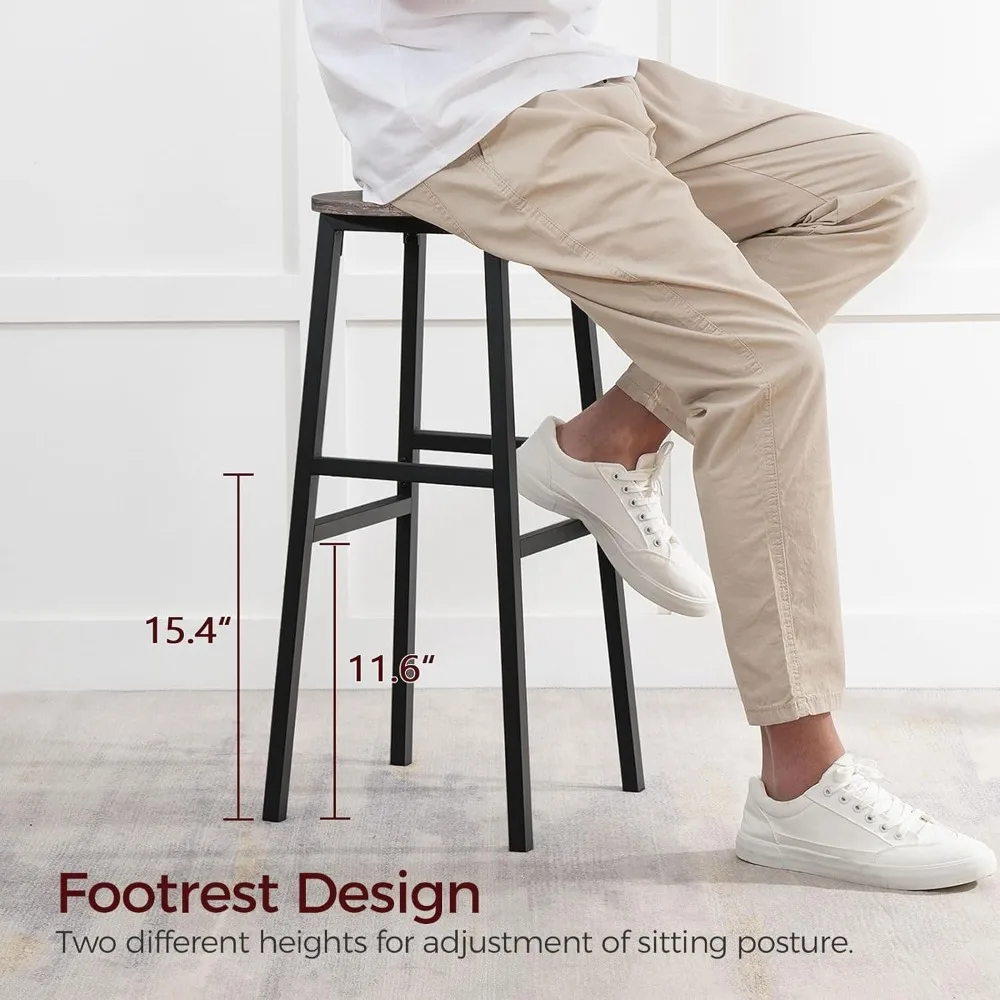 Industrial Bar Stools Set of 2 with Footrest, 28 Inch Kitchen Breakfast Chairs, Easy Assembly for Dining Room