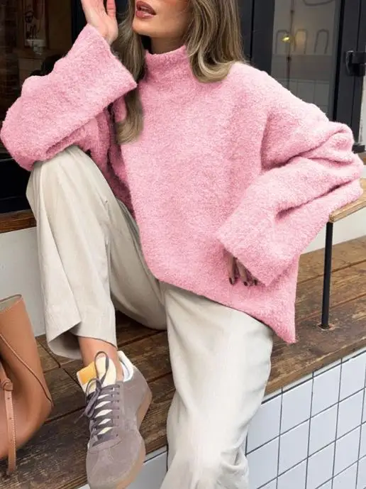 

Осень-зима 2025 г., повседневное шерстяное пальто с длинными рукавами, свитер, женская одежда