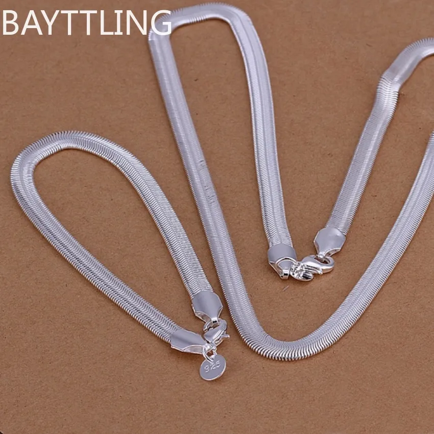 Hurtownia 925 Sterling Silver Naszyjnik Bransoletki Zestaw biżuterii 6MM Płaski miękki łańcuszek węża Moda Kobiety Mężczyźni Ślub Drobny
