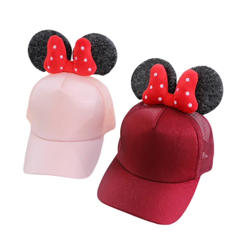 Disney Mickey Bow Anime Cartoon Women Girls Adjustable Baseball Cap Adult Kids Outdoor Sunshade Mesh Hat Fashion Hip Hop Hat