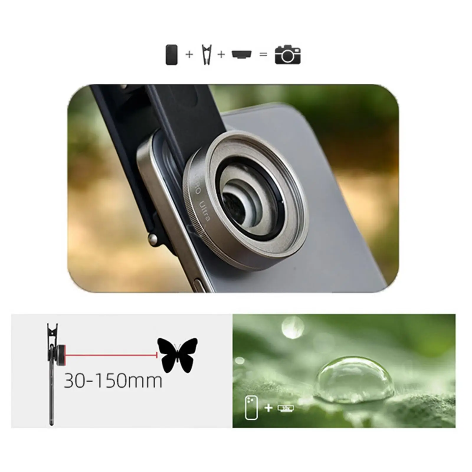 10X Phone Macro Lens Compact Universal Clip Macros Focus Glass Compatible Lens Attachment Compact Universal for Cellphone