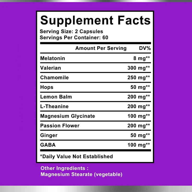 

Valerian Capsules - with Magnesium Glycinate, Chamomile, Promate Sleep Quality, Improve Mood, Support Immune Health