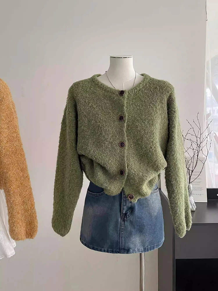 

Women Cardigan Sweater Korean Style Fashion Loose Casual Knitting Coat Winter Single Breasted Vintage Long Sleeve Sweater