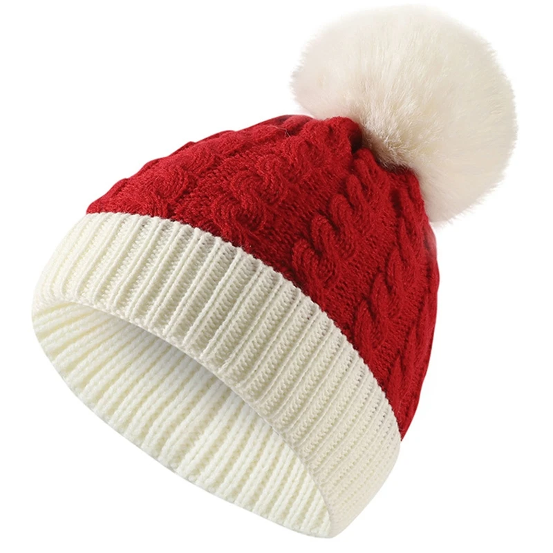 Gorros de punto gruesos y cálidos para invierno, gorros de nieve para esquiar al aire libre, gorro para adultos, Navidad, Papá Noel, fiesta de Navidad, gorro de Año Nuevo, gorro con pompón de piel
