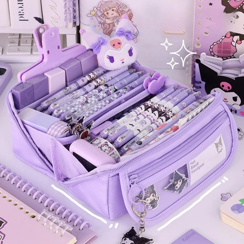 مقلمة ذات سعة كبيرة مع سحاب - حقيبة قرطاسية محمولة لتخزين اللوازم المدرسية والمكتبية للطلاب