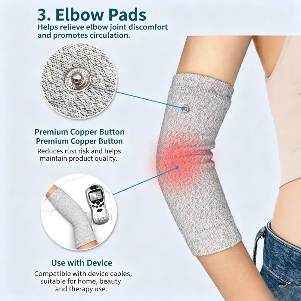 Conductive Fiber TENS/EMS Electrode Gloves Massage Kneepads with Adapter Lead Wires for TENS/EMS Machine for Physical Therapy