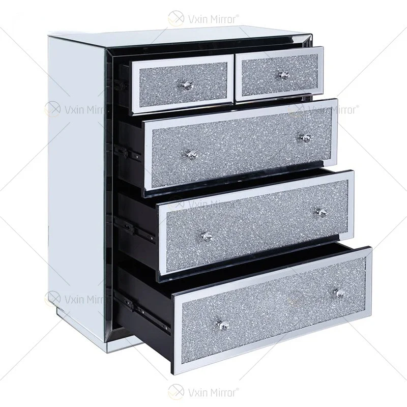 American Light Luxury Mirror Faced Cabinet, Bedroom Storage Cabinet, Glass Furniture Storage Cabinet,