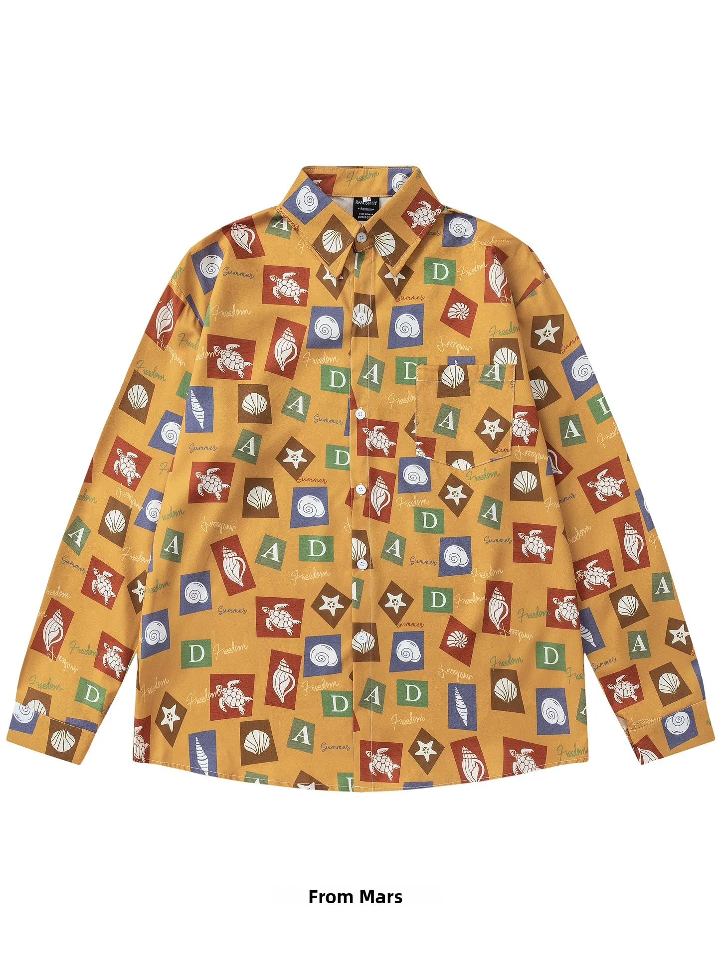 

Loose Long Sve irt from American Cartoon Print Vintage Feeling Casual Sle Polyester Fiber Breathable Youth ular