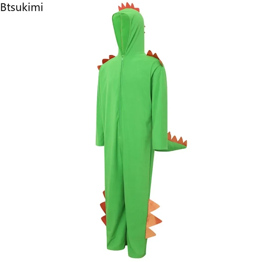 Mono de dinosaurio de cola grande verde para adultos, pijama de dibujos animados de animales para mujeres y hombres, ropa de casa, disfraz de Halloween, cosplay, fiesta, actuación