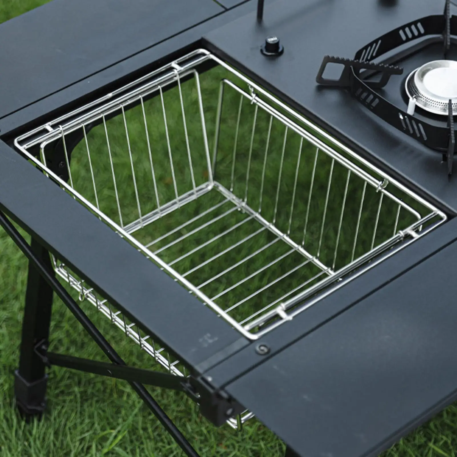 Camping Table Basket Metal Folding Grilling Accessories Grill Table Camp Kitchen Organizer For Home Indoor Picnic BBQ Fishing - view 5