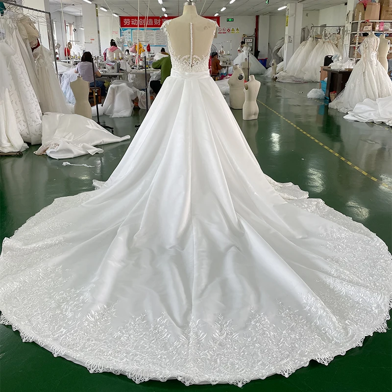 Женское атласное свадебное платье с аппликацией SS02 Vestido De Novia, классическое свадебное платье длиной до пола, 2 в 1, 2023