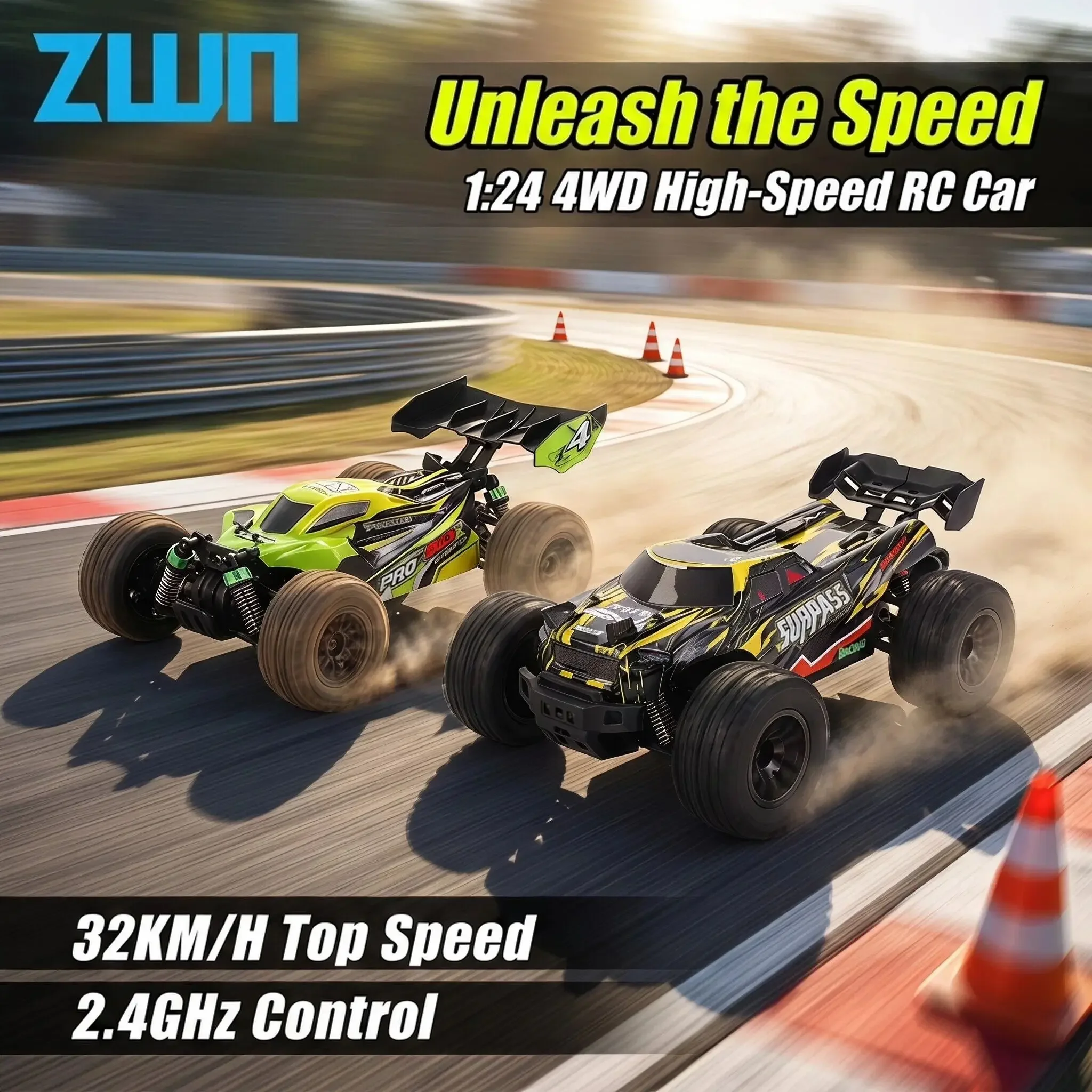 ZWN 1:24 RC Car 4WD Full Scale Remote Control Car High Speed Drift Monster Truck All Terrain Off-road Vehicle Toy For Kid Gift