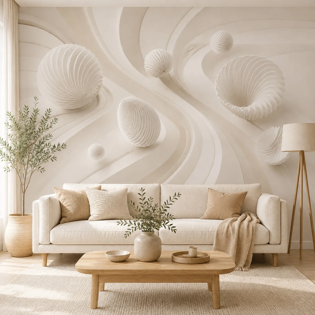 3D Beige Abstract Shell Wallpaper Mural Nordic Geometric Wall Art Living Room Bedroom Decor Non Self Adhesive Requires Glue