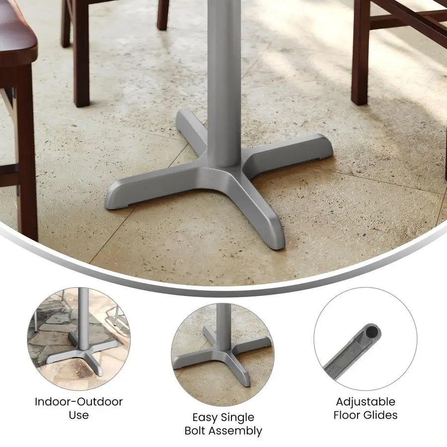 Beverly 22 x 22 Restaurant Table XBase with 3 Diameter Table Height Column, Commercial XBase Cast Iron Table Base, Silver