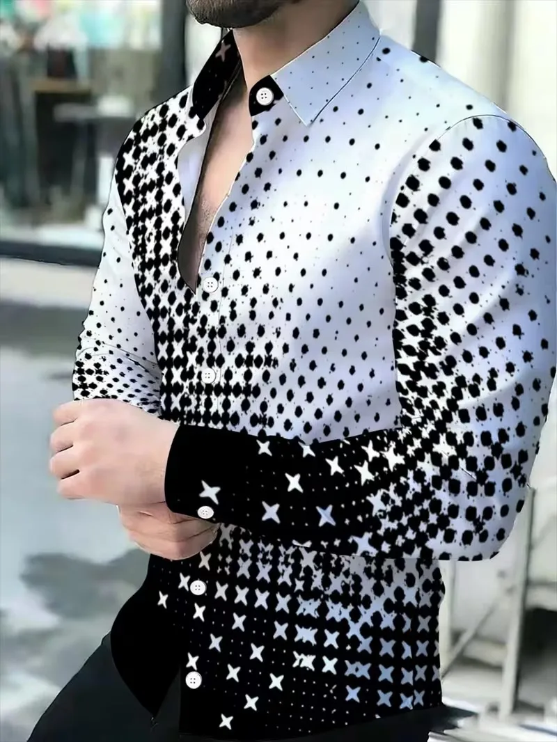 New red and white vertical note art printed shirt with music theme for men's slim fit long sleeved shirt