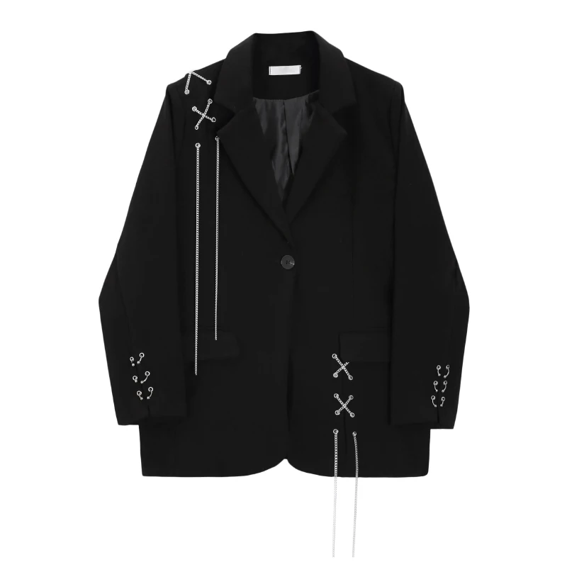 2025 Autunno Nero Blazer Cappotto Donna Coreano Casual Allentato Oversize Monopetto Couverture Colletto Manica Lunga Giacca da Donna