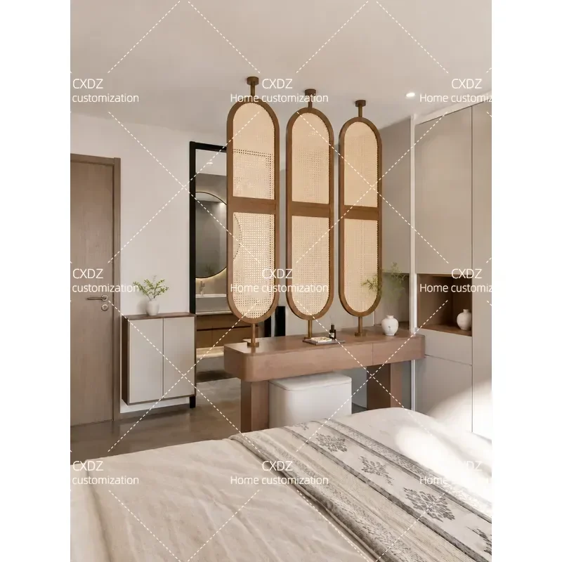 Solid Wood Rattan Screen Rotatable Partition for Bedroom Bathroom Hallway Half Wall Room Divider 2026 New