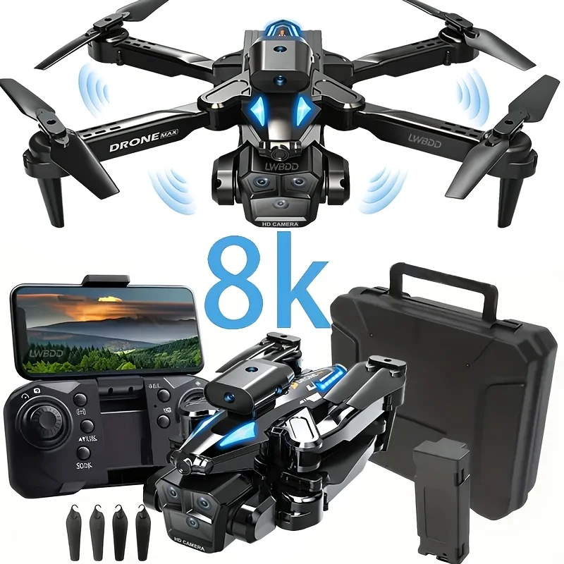 New Professional RC Foldable Drone Features Dual 8K HD Cameras, 1/2 Batteries, WiFi and Mobile App Control, Obstacle Avoidance, Simple Operation Ideal for Beginners. Perfect as a Valentine's Day or Easter Gift—a tech Gadget with Stylish Design and Durable