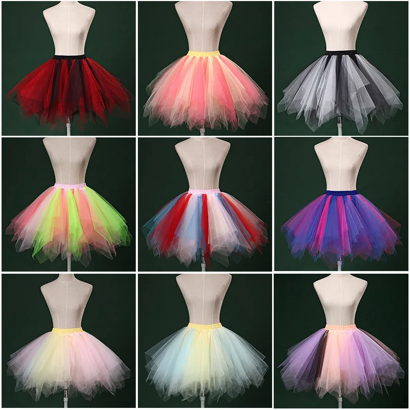 Short Multicolor Women Lolita Petticoat Tutu Puffy Cancan Skirt Gradient Ramp Under Crinoline Inner Bustle Cosplay For Wedding