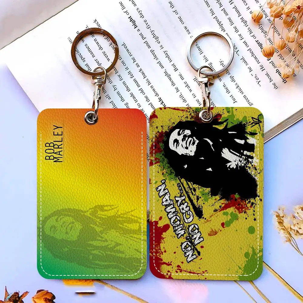Pop Singer Reggae B-Bob M-Marley Style PU Access Card Holder With Keychain Executive Protection For Bank Subway Bus Card Case