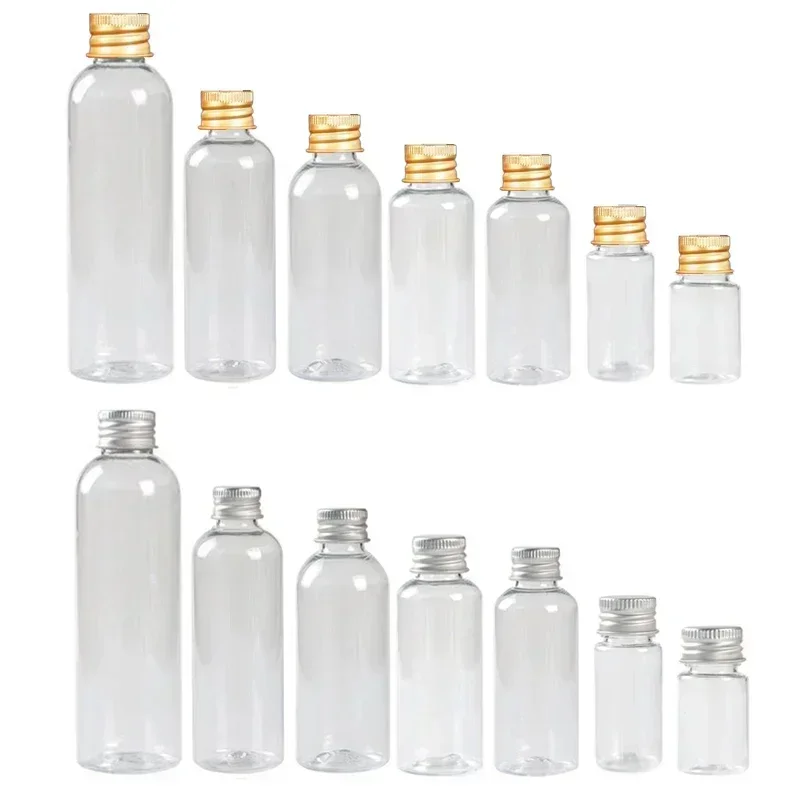 10 sztuk 5ml-250ML Mini plastikowa butelka z aluminiowymi zakrętkami Przenośne fiolki na próbki Podróżne pojemniki kosmetyczne na kremy do balsamu