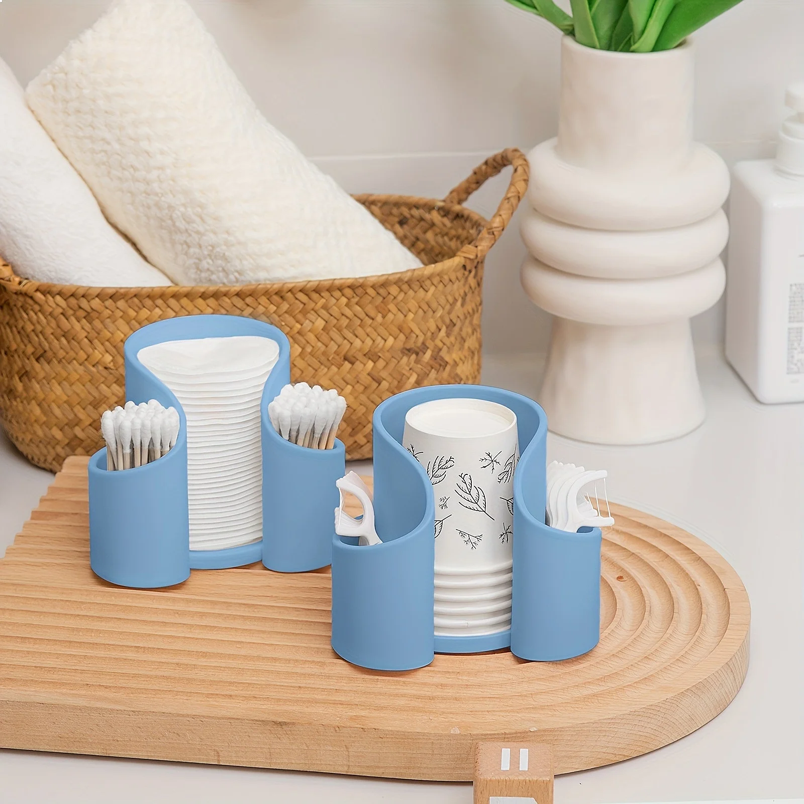 Cotton Pad Organizer Plastic Cosmetic Storage Box for Vanity Q-Tip Toothpick Floss Holder