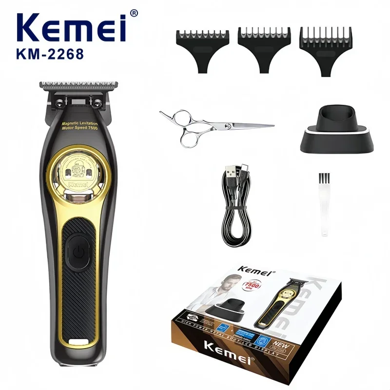 Kemei KM-2268 Professional Hair Clipper for Salon, USB Rechargeable, DLC Blade, Men's Grooming Trimmer for Professional Use.