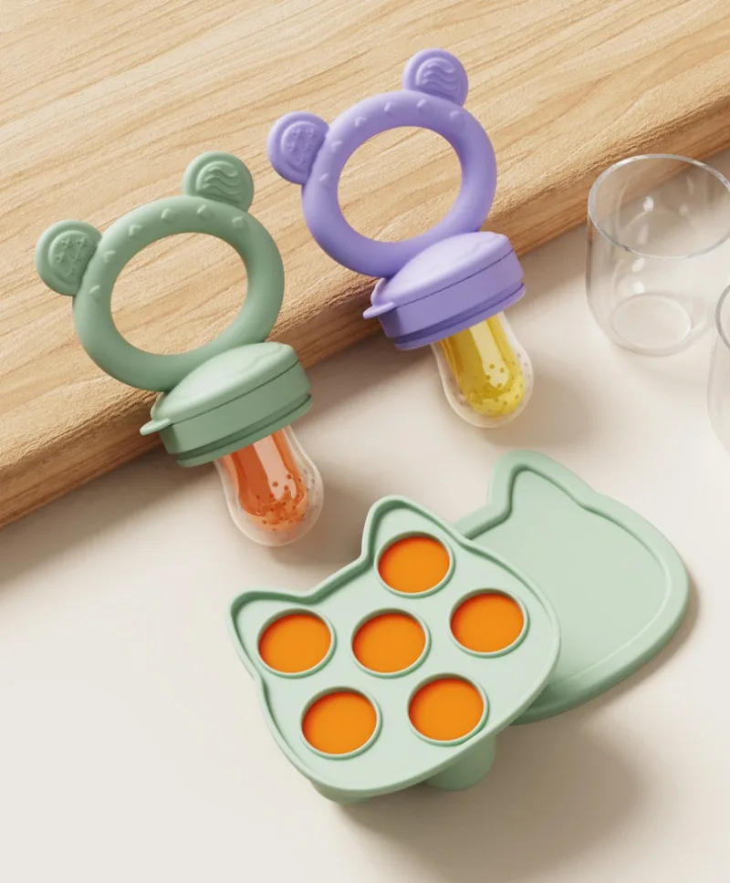 Silikon-Baby-Fruchtfütterer-Set: Muttermilch-Eisformen für Babyzahnung & Aufbewahrungsbehälter für die Selbsternährung von Säuglingen – Detail 6