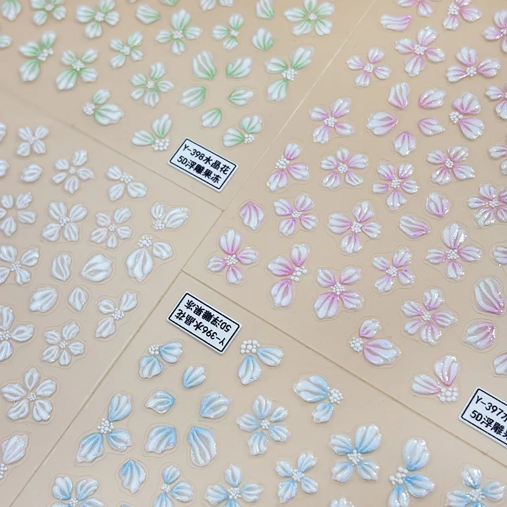 

1PCS Embossed Crystal Flower 3D Nail Stickers Flower Nail Art Decoration Supplies Decals DIY Spring Adhesive Stickers For Nails