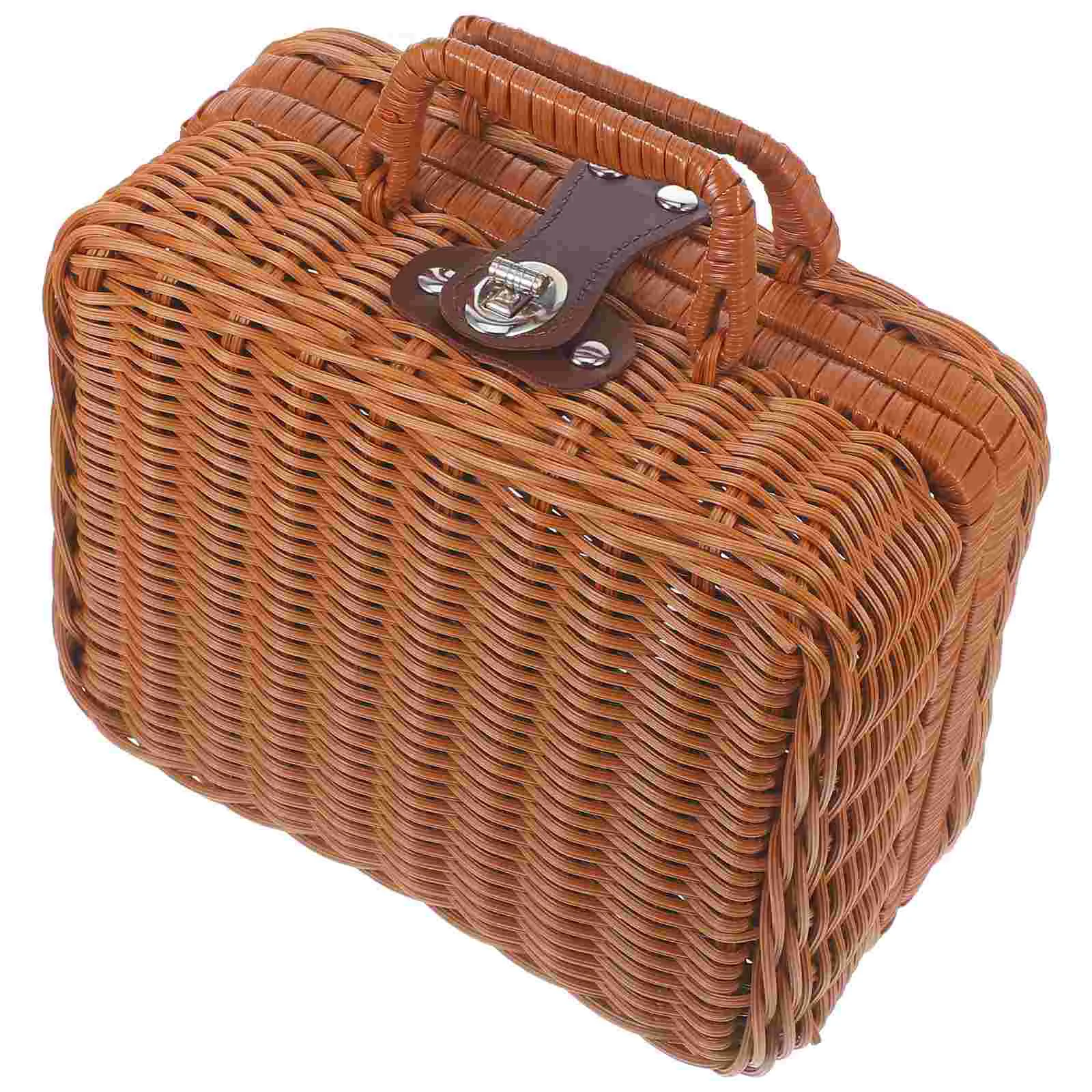 Storage Bins Imitation Rattan Box Handwoven Suitcase Decorate Wicker Picnic Basket Retro Decorative Office