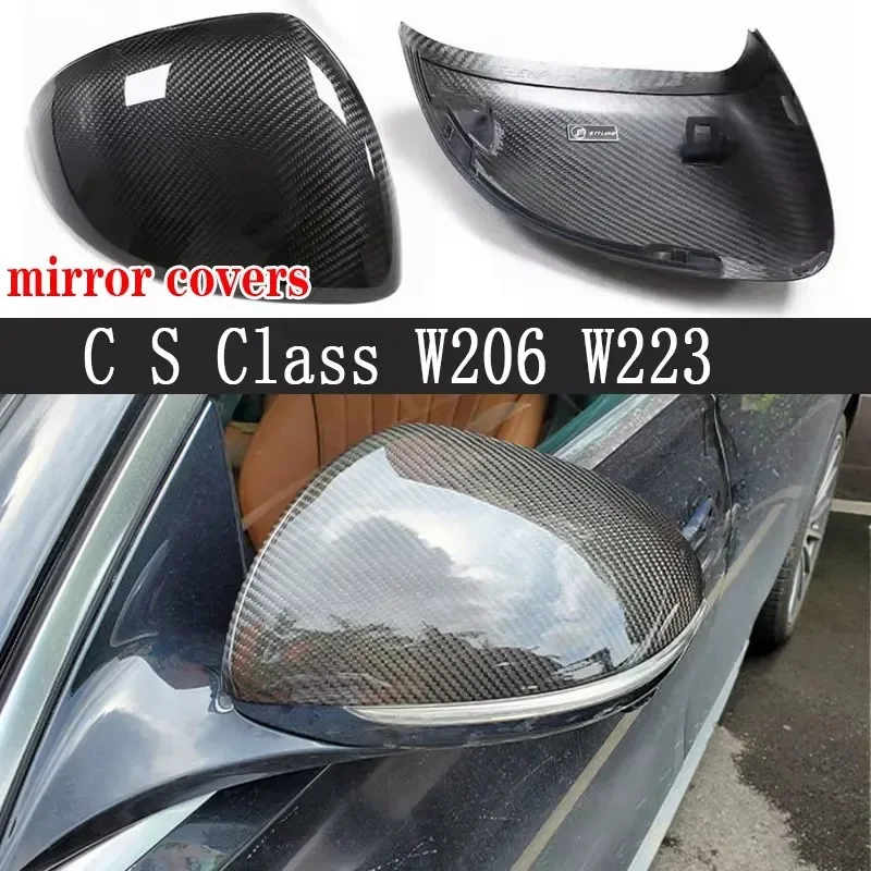 

For Mercedes Benz C S Class W206 W223 C200 C260 C300 Upgrade Shells Rearview Cap Dry Carbon fiber rear view mirror case cover