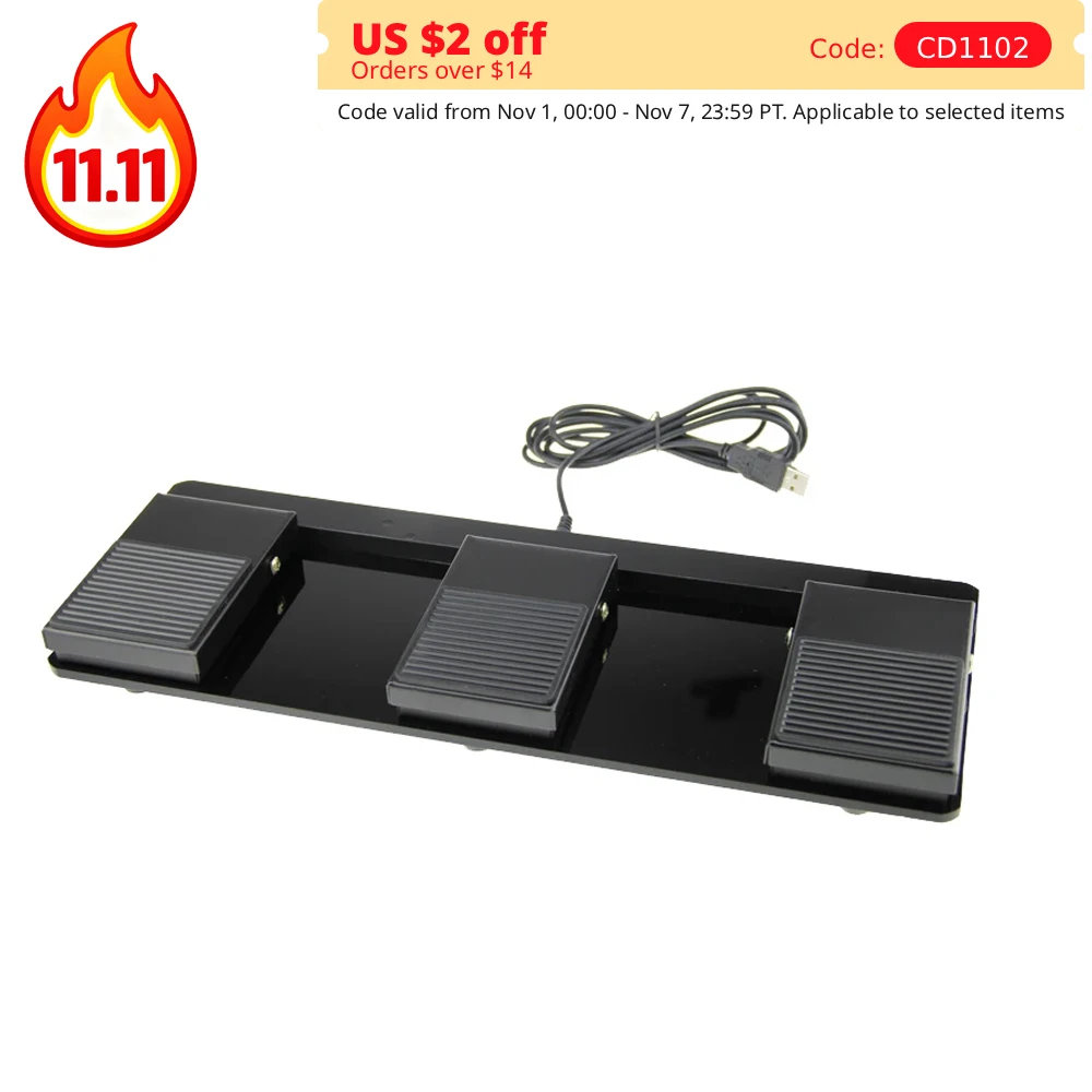 Triple Foot Switch Pedal USB Wired Game Keyboard Non Slip Metal Momentary Electric Power Durable Double Feet Switch Controller