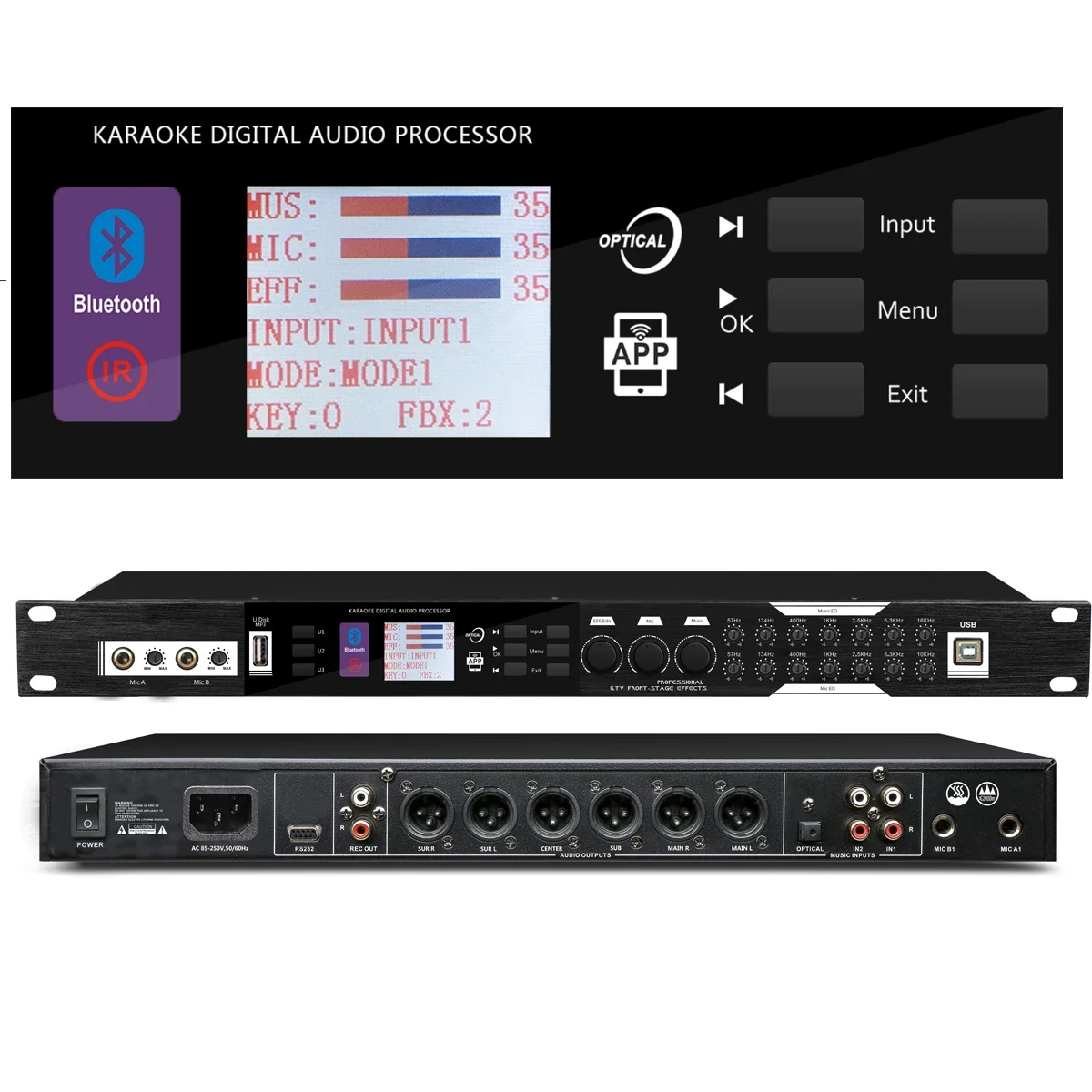 

KX200 Microphone Digital Effects Processor Professional Sound Controller System KX-500 Equipment Effector with Software to PC