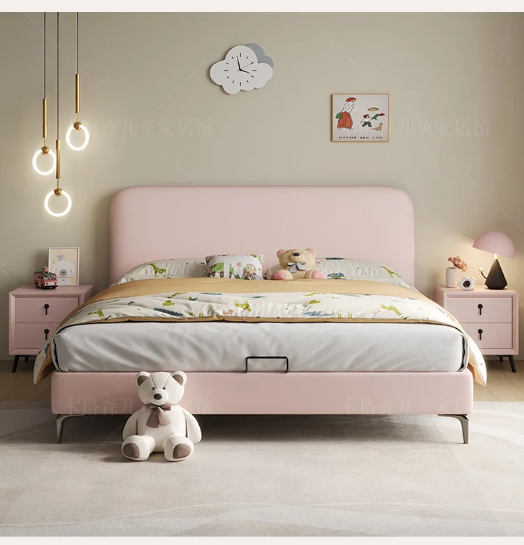 Children's Bed Modern Minimalist Solid Wood Single Soft Bag Storage Cream Wind Princess Girl Wholesale