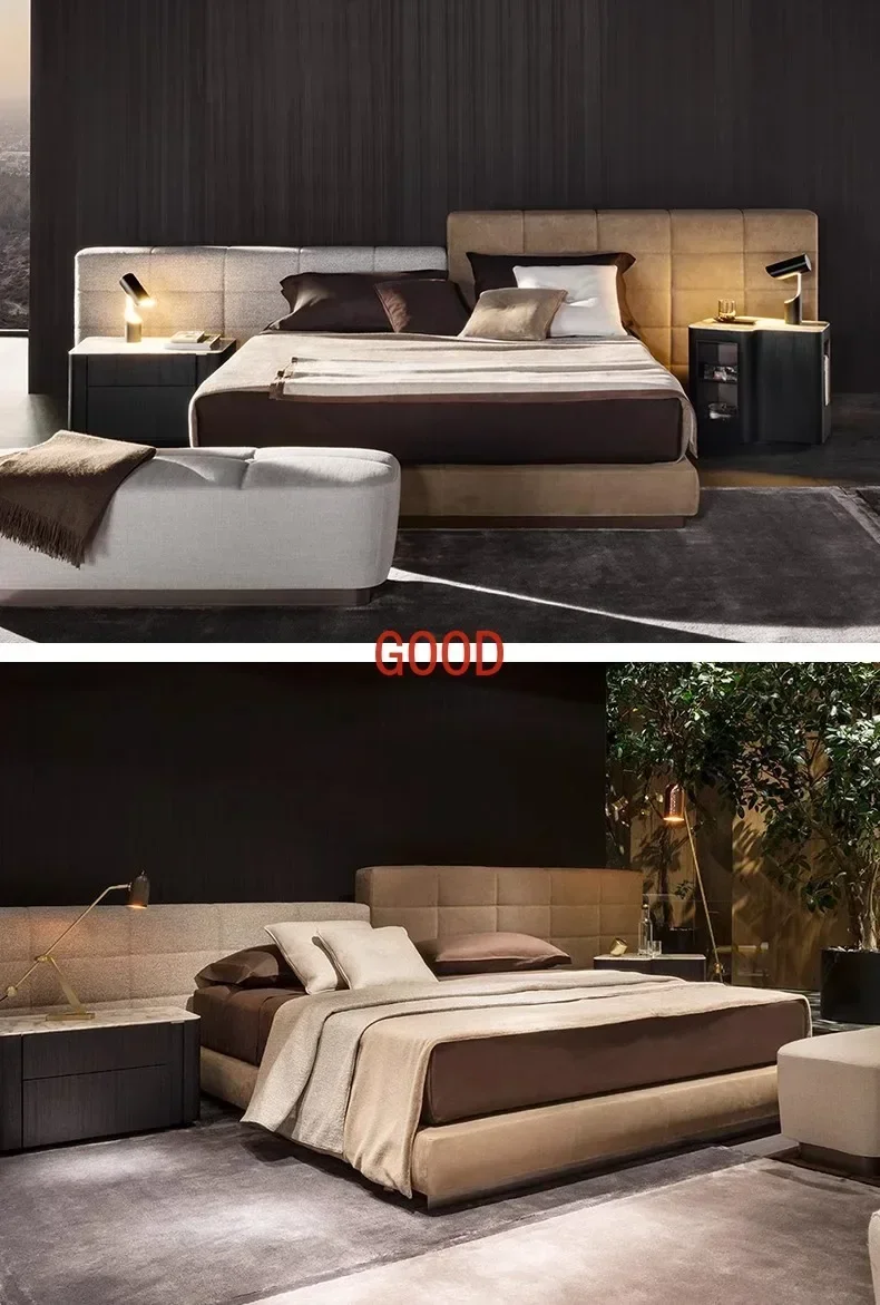 Letto Lawrence in tessuto minimalista italiano Camera da letto Letto matrimoniale moderno e minimalista Letto matrimoniale in pelle da 1,8 m