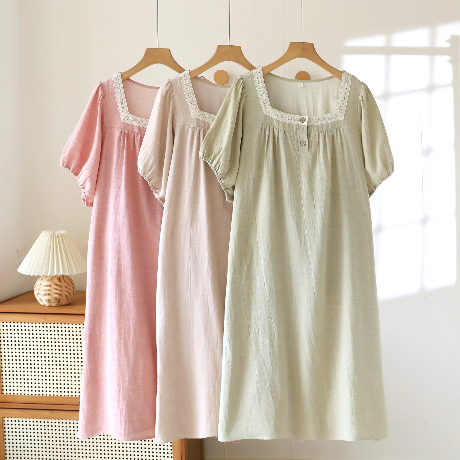 

Cotton Nightgowns Night Wear Female Summer Short Sleeve Pajamas Dress Loungewear Woman Home One Piece Dress Sleeping Gowns