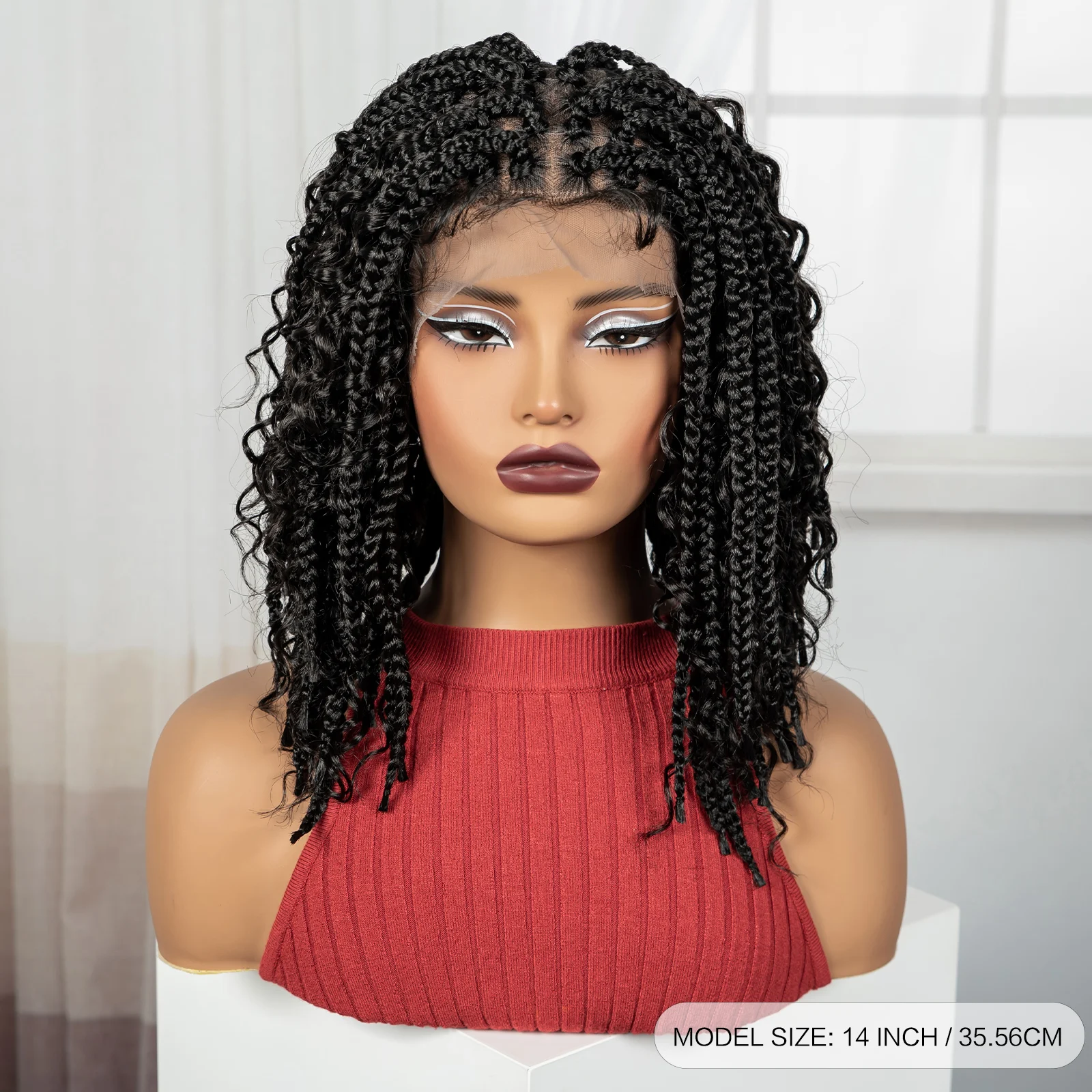 Knotless صندوق شعر مستعار مضفر 14 بوصة الاصطناعية الدانتيل الكامل الطبيعي مضفر الدانتيل الباروكات قصيرة بوهو مضفر بوب الباروكات للنساء السود #2