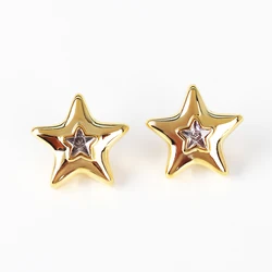 Minimalist Stainless Steel Glossy Star Crystal Earrings 18k Gold Plated Waterproof Hypoallergenic Fashion Charm Jewelry Gift