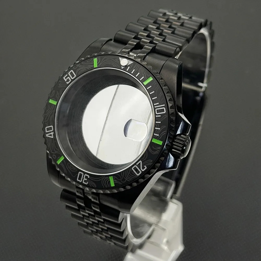 علبة زجاجية كريستالية من الياقوت الأسود 40 ملم مع 120 نقرة لساعة رجالية FIT NH ميكانيكية أوتوماتيكية 34 NH35 NH36