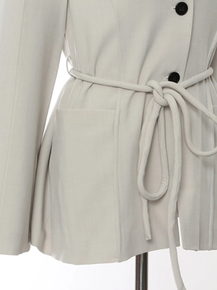 Women Gray Belted Pocket Elegant Big Size Designer Blazer New V-neck Long Sleeve Jacket Fashion Tide SpringAutumn2025 outerwears