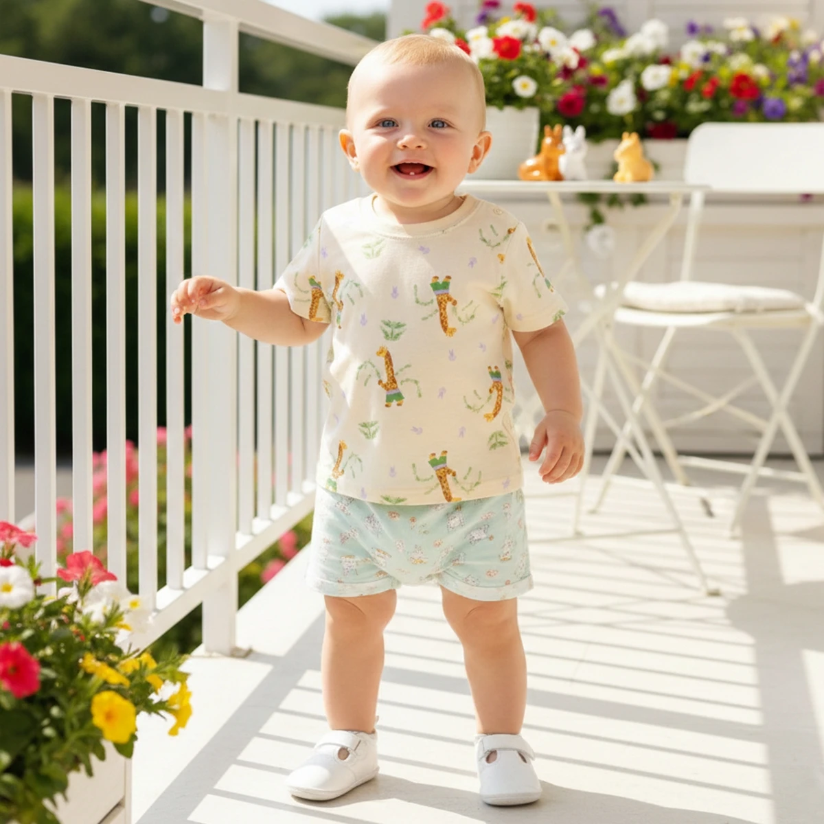 Baby Boys Girls Summer Animals Tops Cute Giraffe Print T-shi